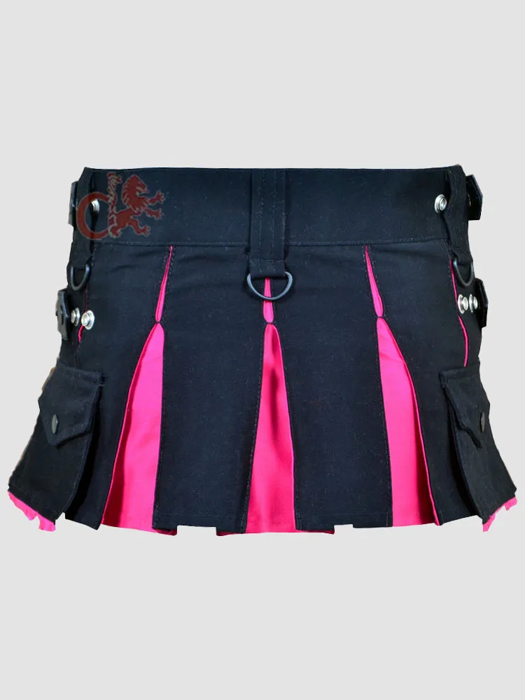 Deluxe Black and Pink Hybrid Kilt for Girls