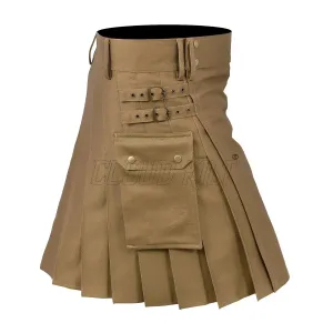 Deluxe Modern Khaki Utility Kilt For Men