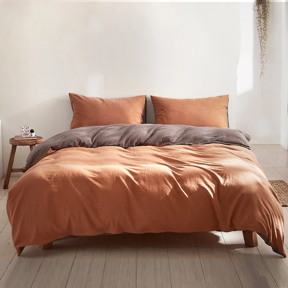 Deluxe Quilt Cover Set Cotton Duvet King Orange Brown