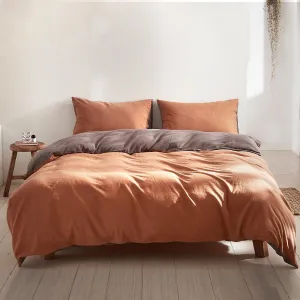 Deluxe Quilt Cover Set Cotton Duvet Single Orange Brown