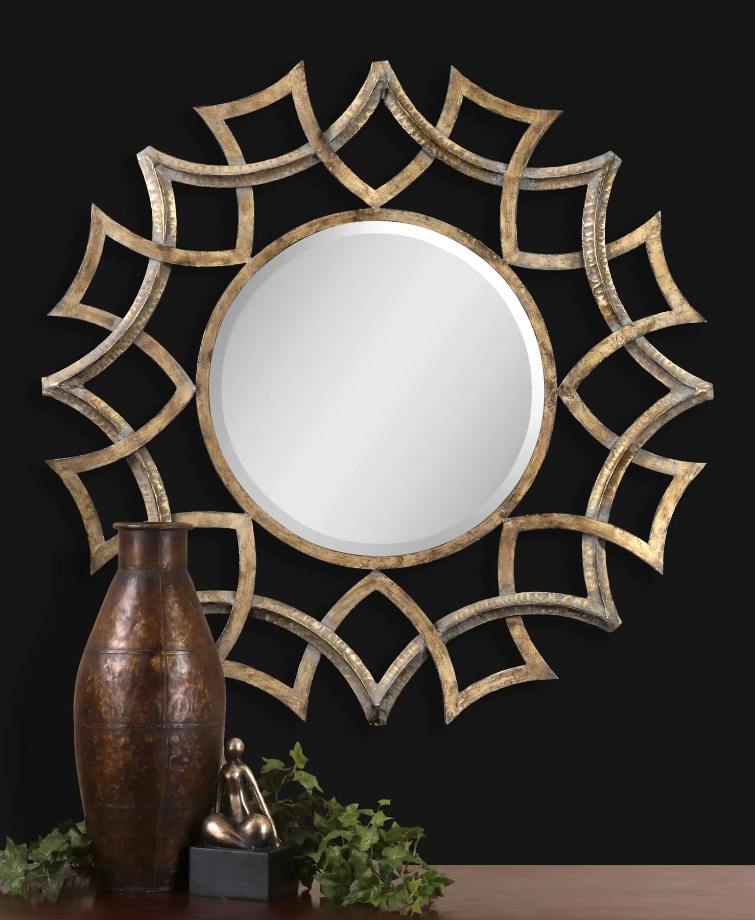 Demarco Round Antique Gold Mirror