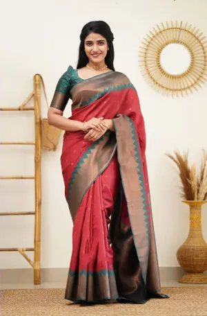 Demesne Maroon Soft Silk Saree with Eloquence Blouse Piece