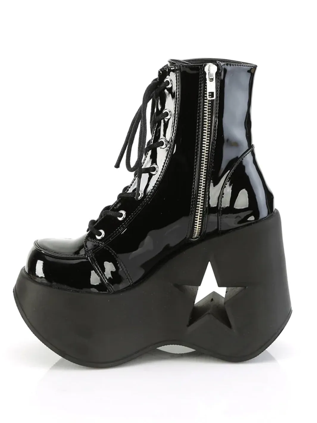 DEMONIA DYNAMITE-106 - BLACK STRETCH PATENT VEGAN LEATHER ✰ PRE ORDER ✰