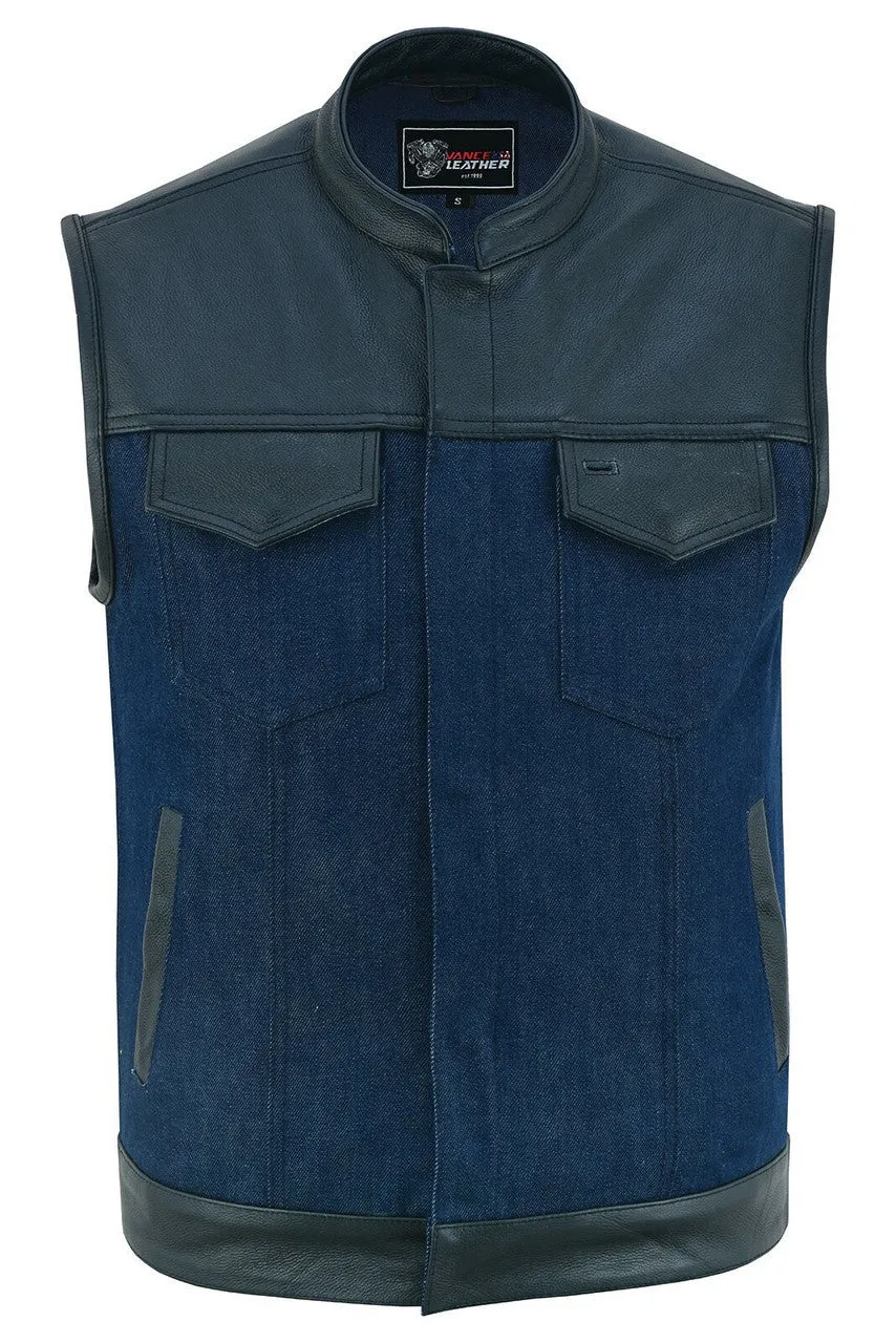 Denim Black SOA Club Vest with Leather trims