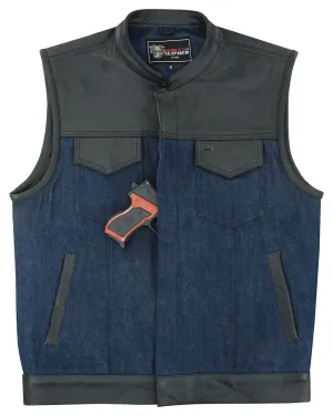 Denim Black SOA Club Vest with Leather trims