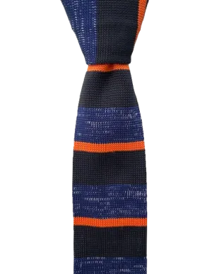 Denim Blue, Black and Orange Striped Knit Men's Tie