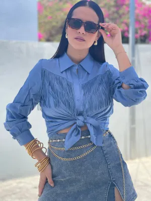 Denim Blue Fringes Shirt