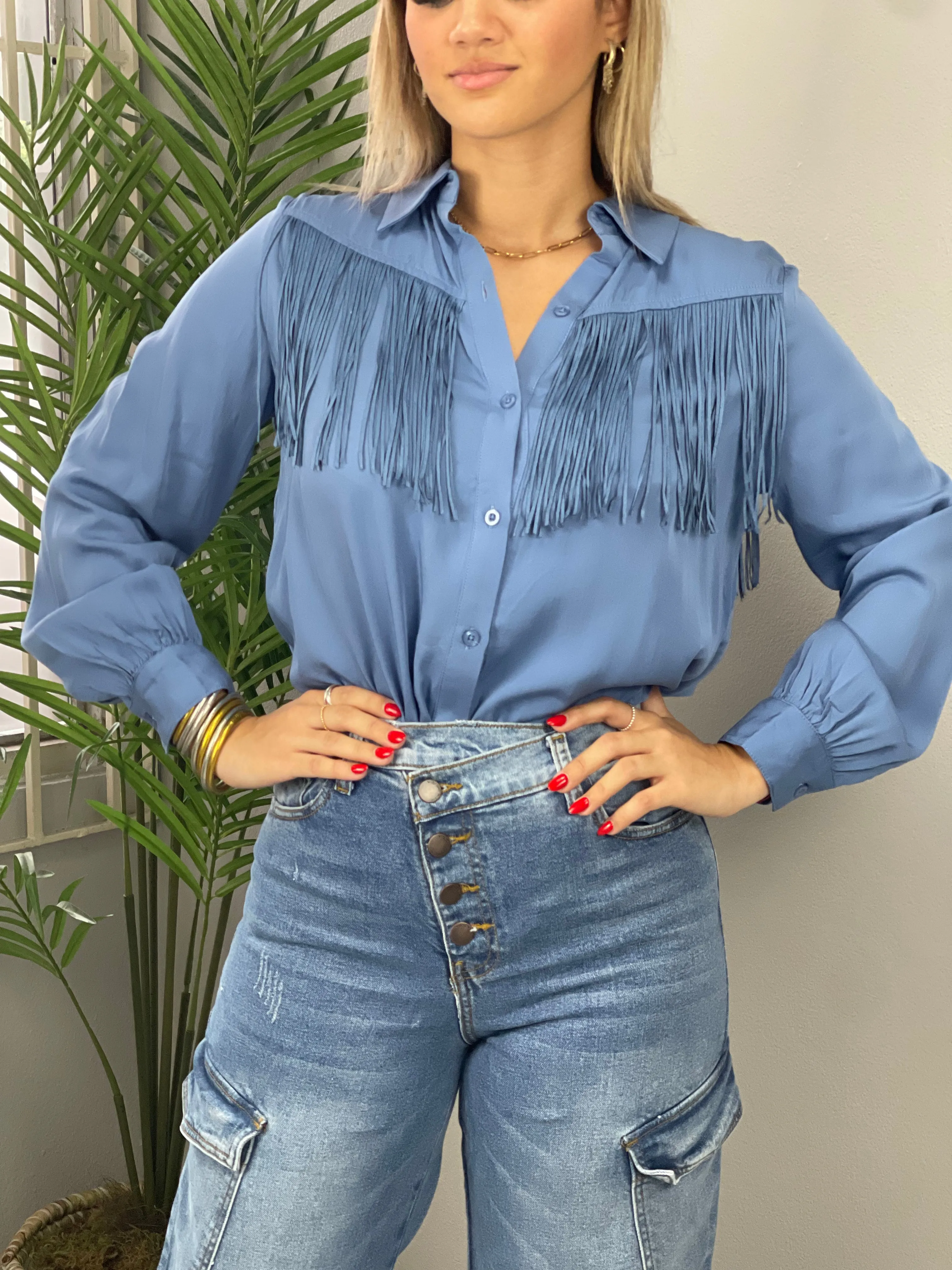 Denim Blue Fringes Shirt