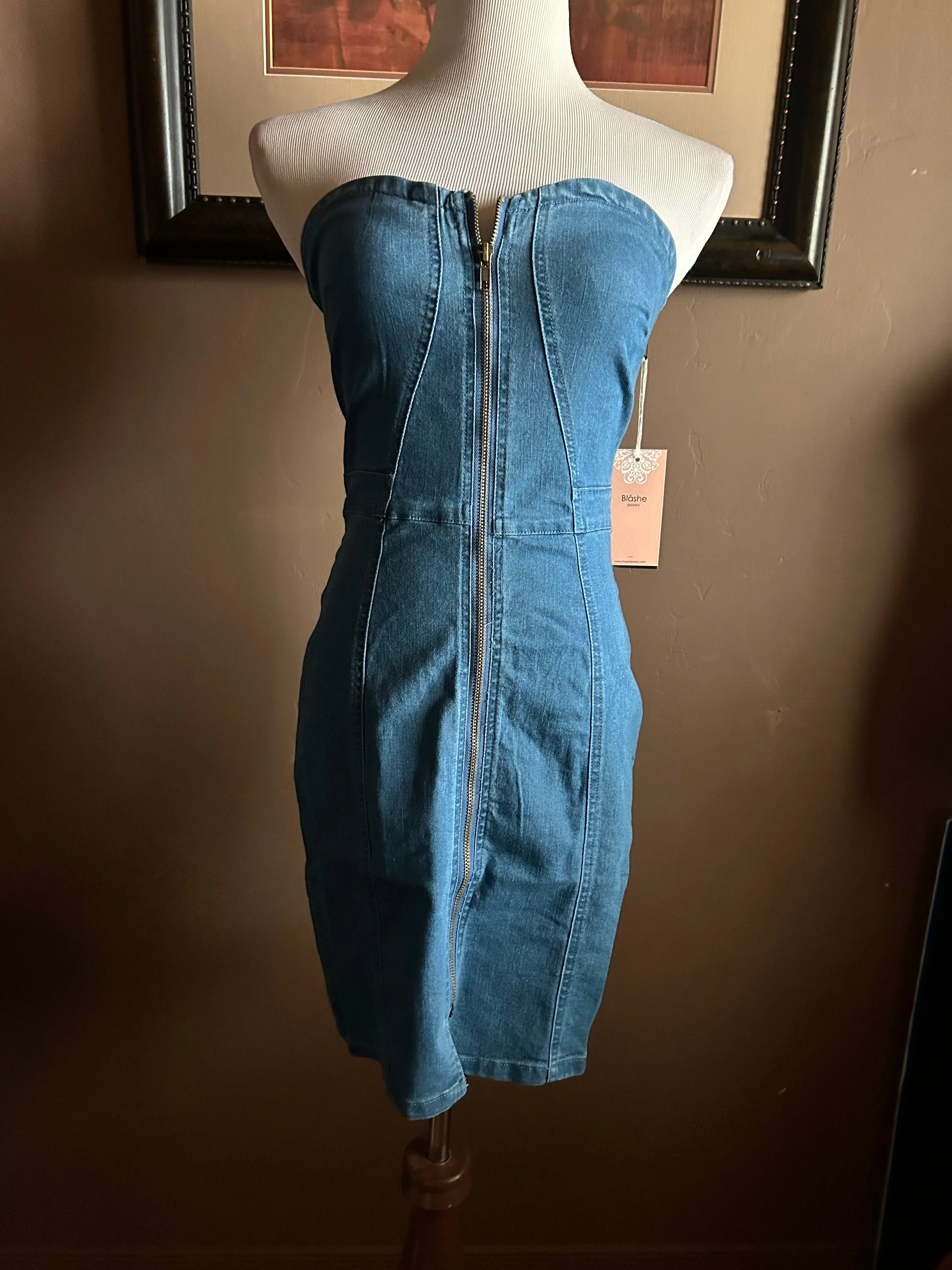 Denim Blue Strapless Mini Dress