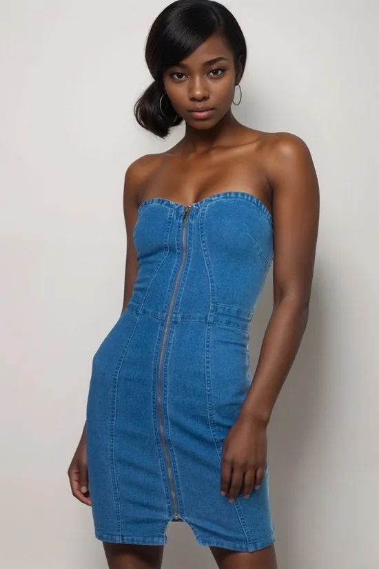 Denim Blue Strapless Mini Dress