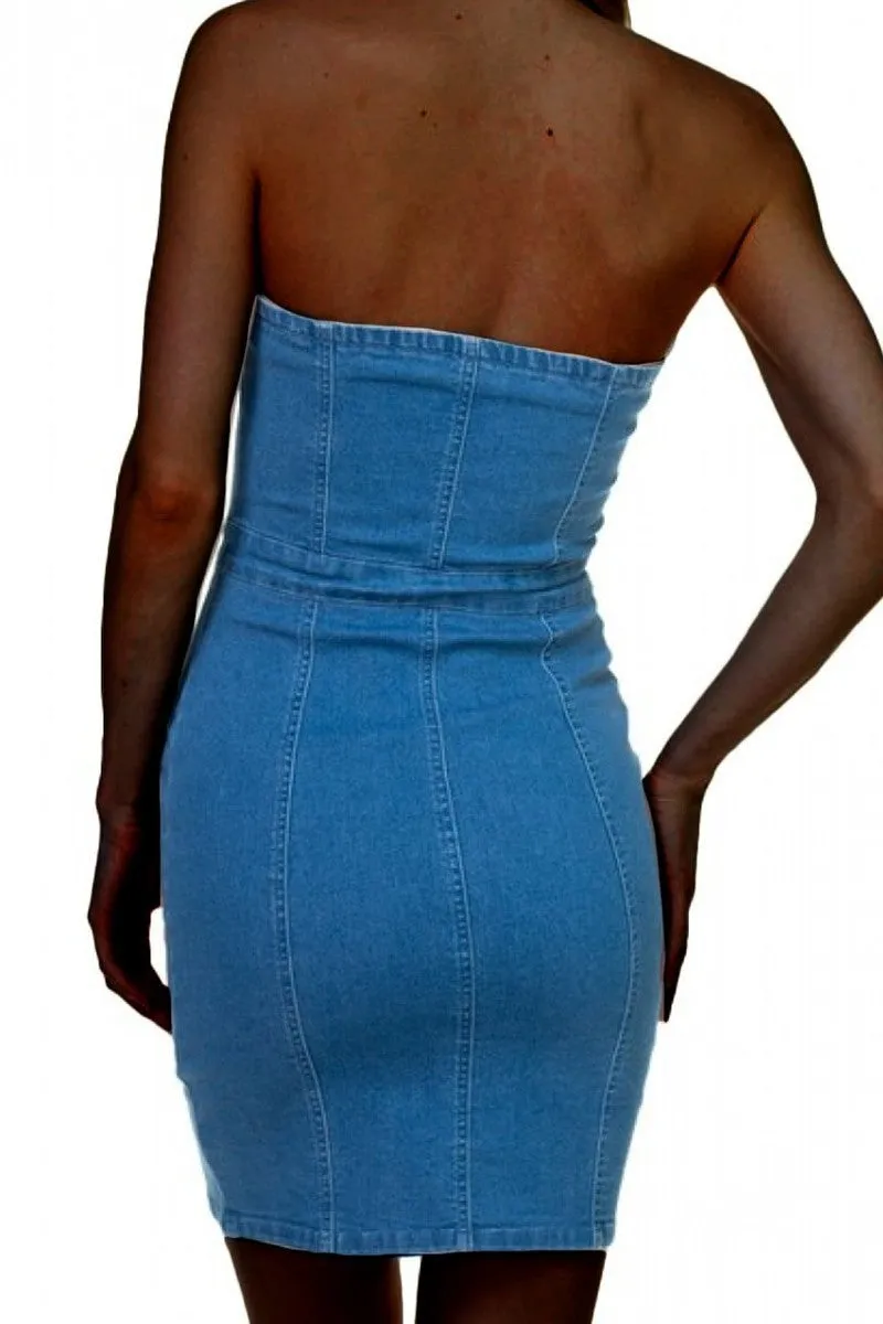 Denim Blue Strapless Mini Dress