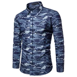 Denim Designer Shirts for Men Camo Printing Stylish Slim Casual