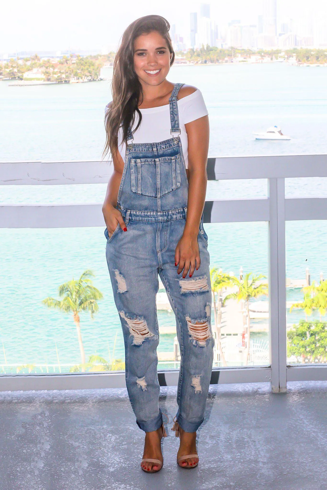 Denim Distressed Overalls