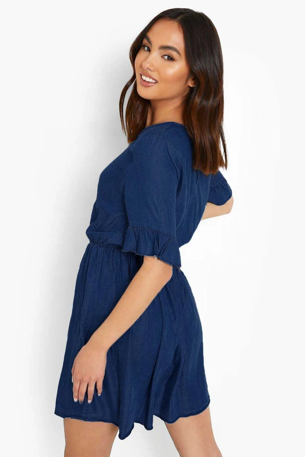 Denim Frill Sleeve Blue Dress