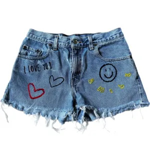 Denim Hand Embroidered Love Shorts - Levi's 501