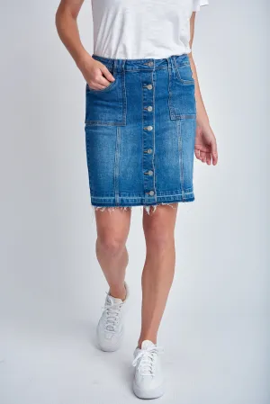 Denim Knee Length Button Up Skirt Light Blue