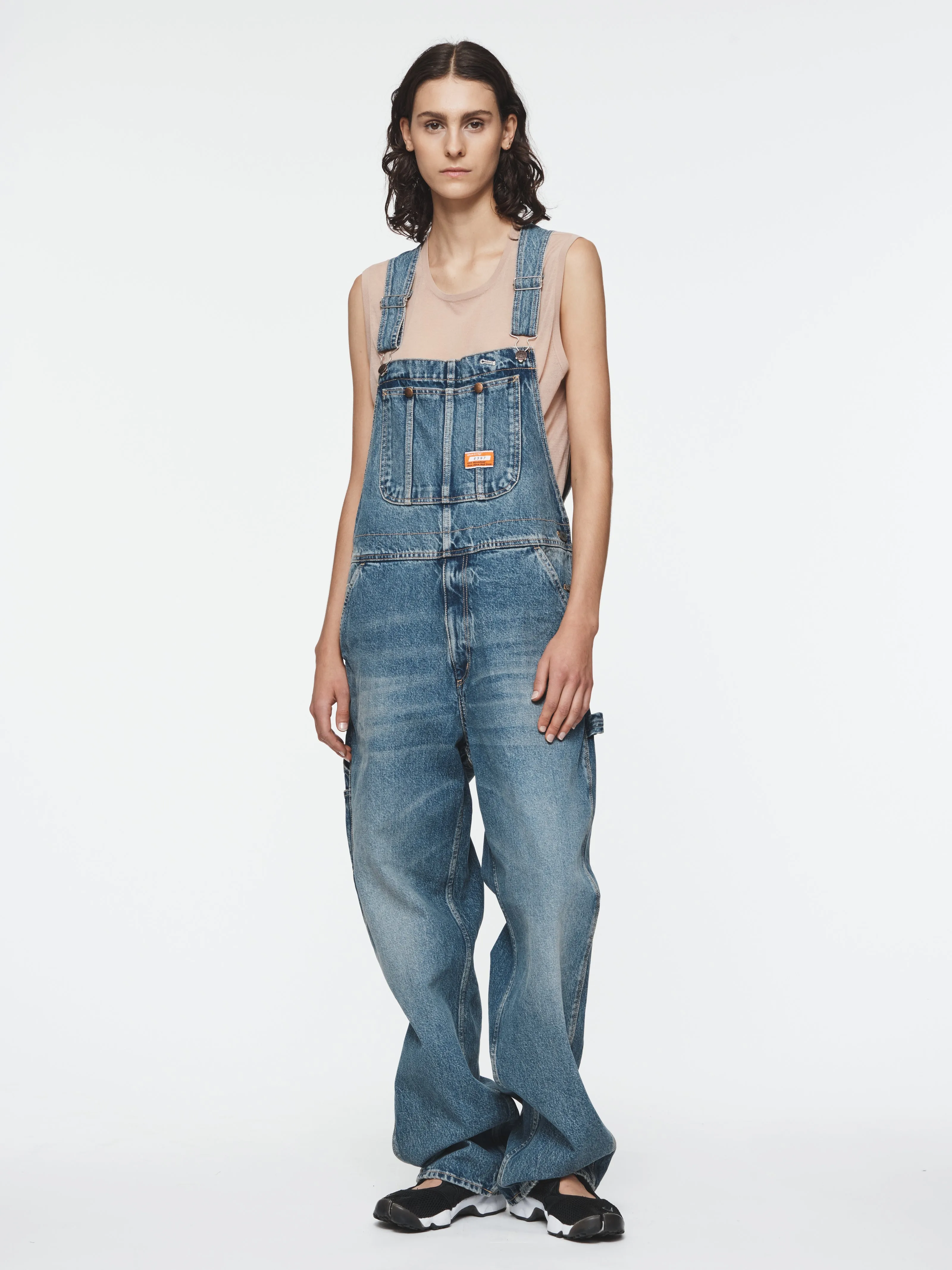 Denim Overalls in Vintage Stone Blue