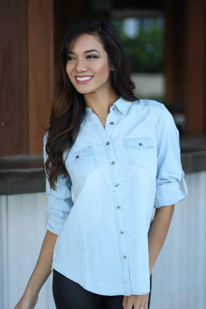 Denim Shirt With Lace Back