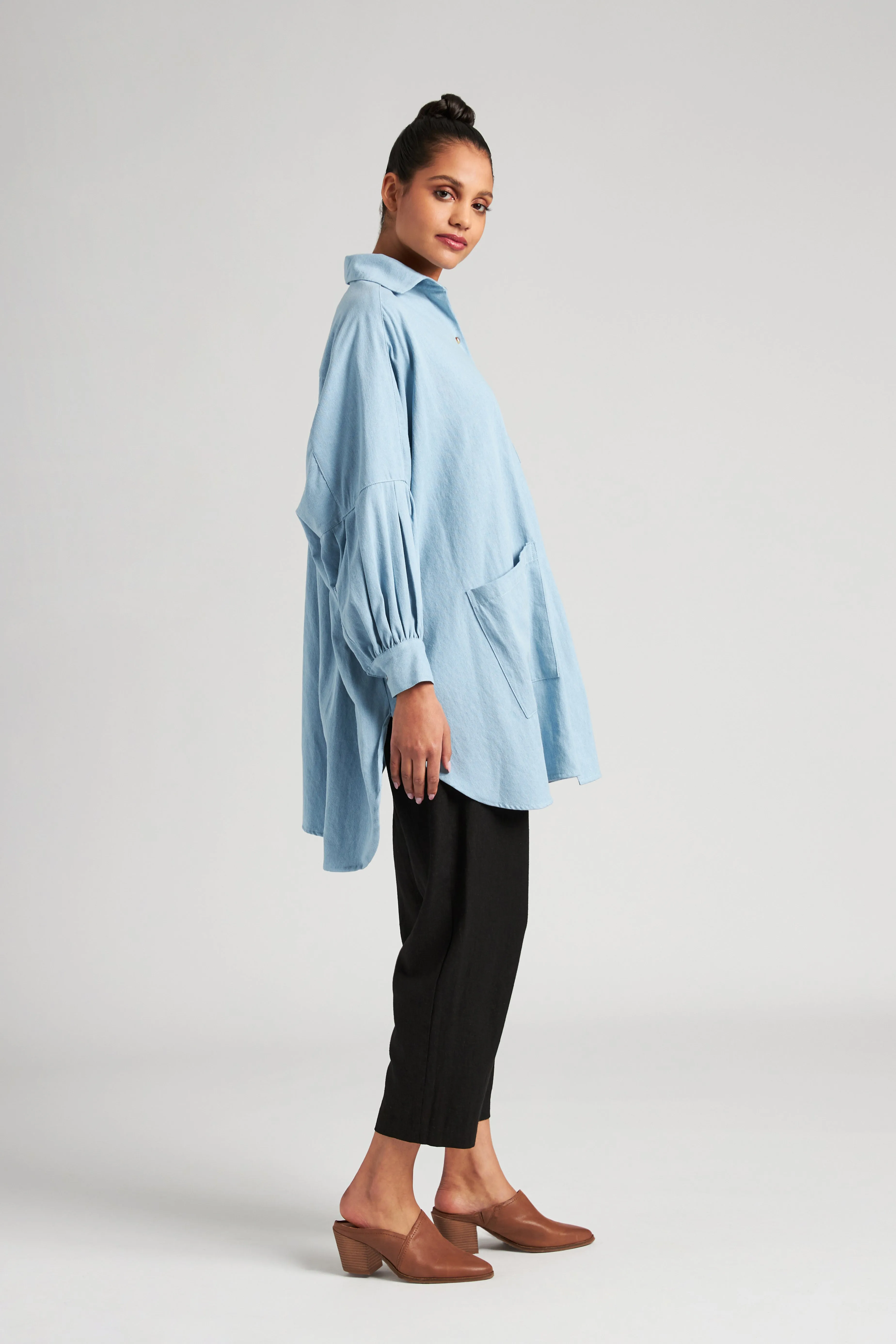 Denim Smock Blouse - Cornflower