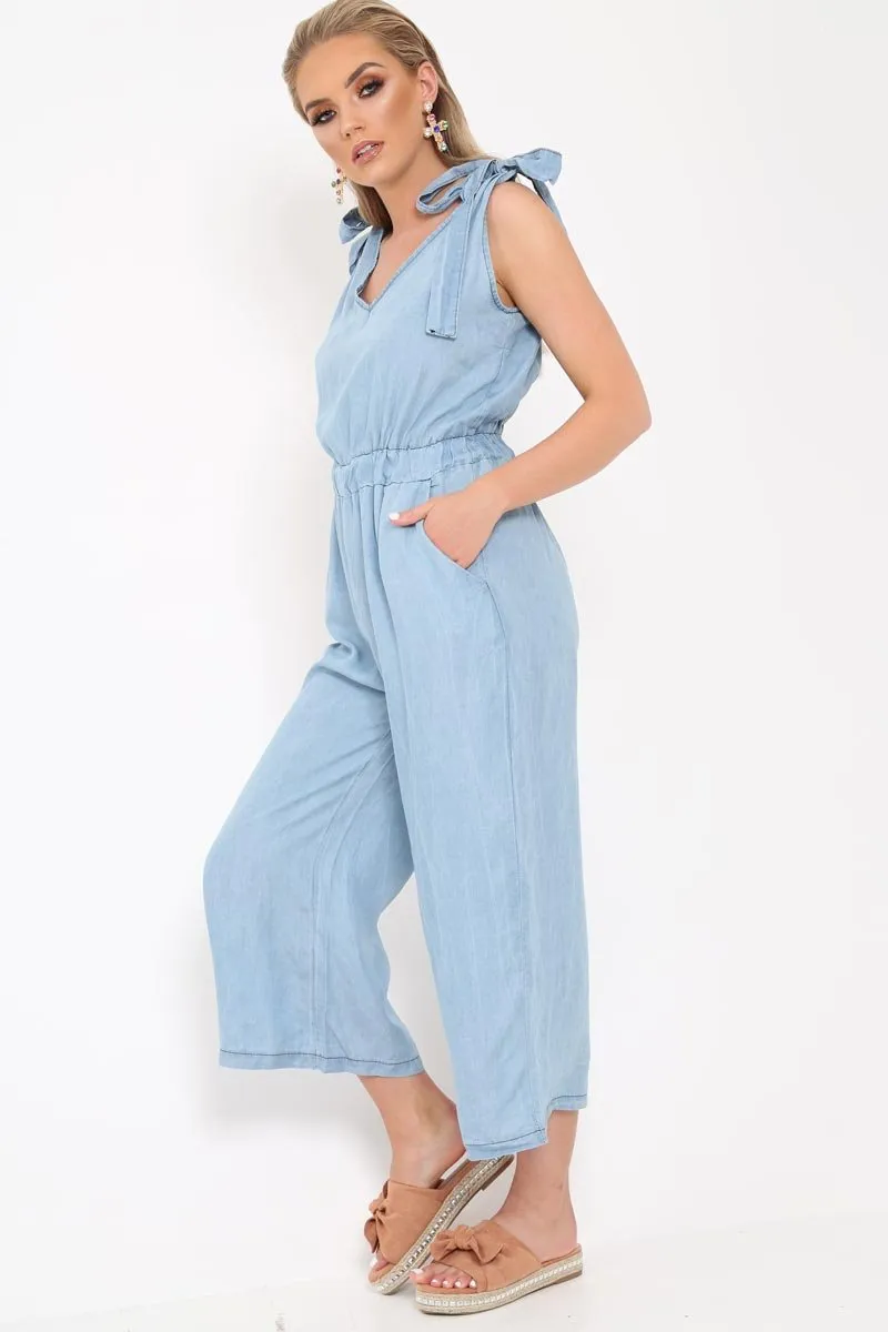 Denim Tie Shoulder Jumpsuit - Zariel