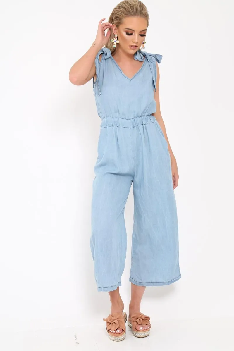 Denim Tie Shoulder Jumpsuit - Zariel