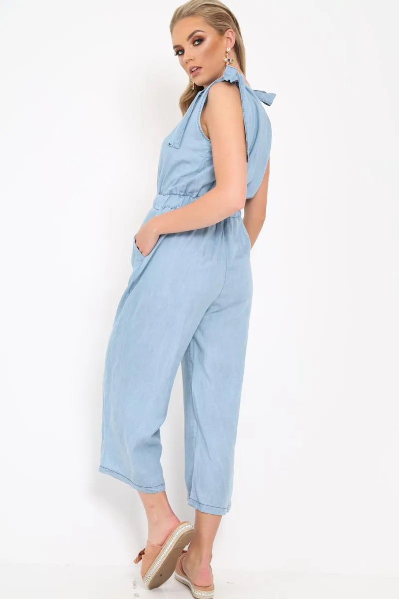 Denim Tie Shoulder Jumpsuit - Zariel