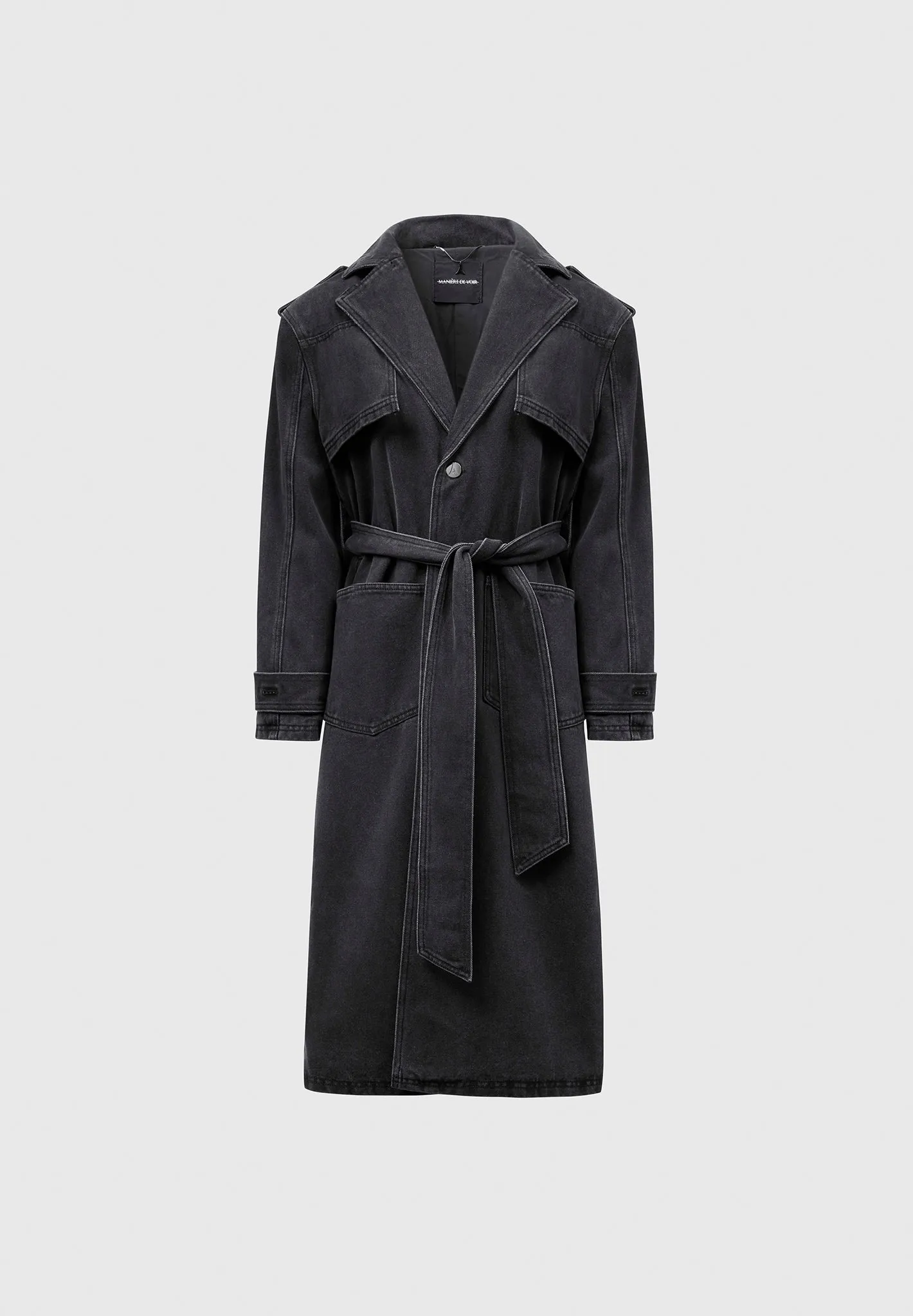 Denim Trench Coat - Washed Black