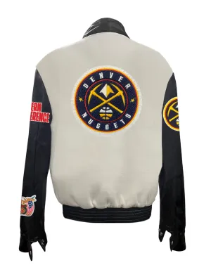 DENVER NUGGETS WOOL & LEATHER VARSITY JACKET Off-White