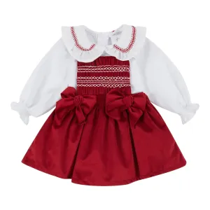 deolinda - Red pinafore and white blouse