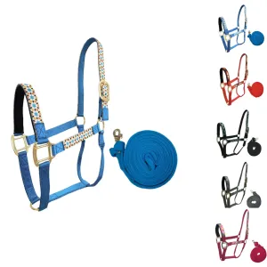 Derby Originals Patterned Nylon Padded Horse Halters with Matching 10’ Soft Grip Lead Rope - 6 Month Warranty