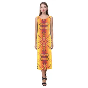 Desert Geo Yellow Red Phaedra Sleeveless Open Fork Long Dress