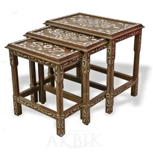 Desert Rose Mother of Pearl Inlaid Nesting Tables Set