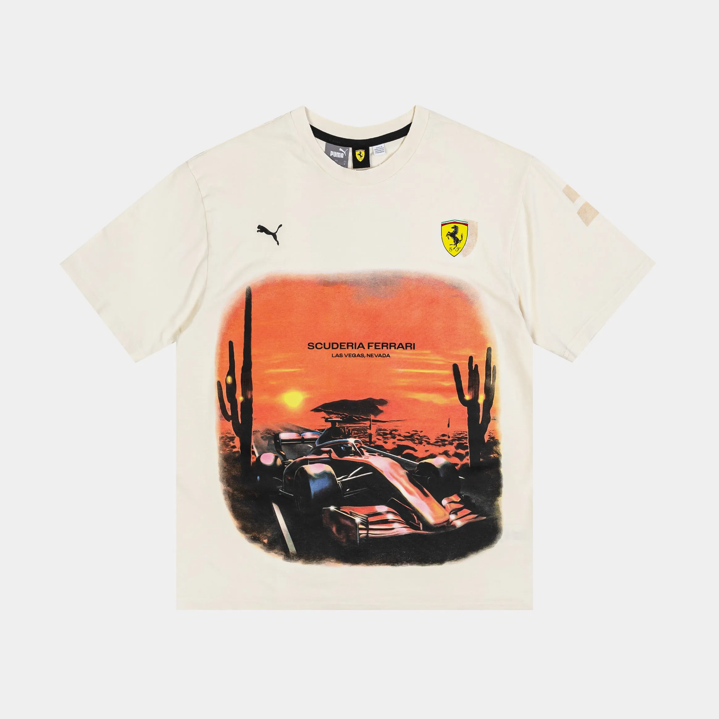 Desert Sun Scuderia Ferrari Race Las Vegas GFX Mens Short Sleeve Shirt (Beige/Orange)