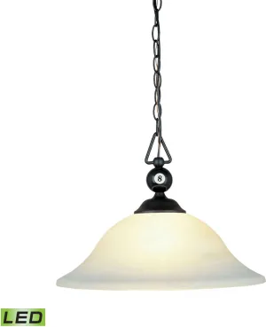 Designer Classics 1 Light Led Pendant In Matte Black and White Faux Alabaster Glass