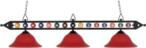 Designer Classics 3 Light Billiard In Matte Black and Cased Red Glass