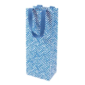 Designer Gift Bag / Fretwork Blue Bottle Bag