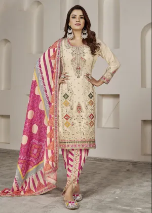 Designer Ivory Beige Punjabi Style Dhoti Style Salwar Suit