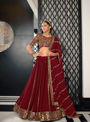 Designer Maroon Color Sequence Thread Work Lehenga Choli with Belt