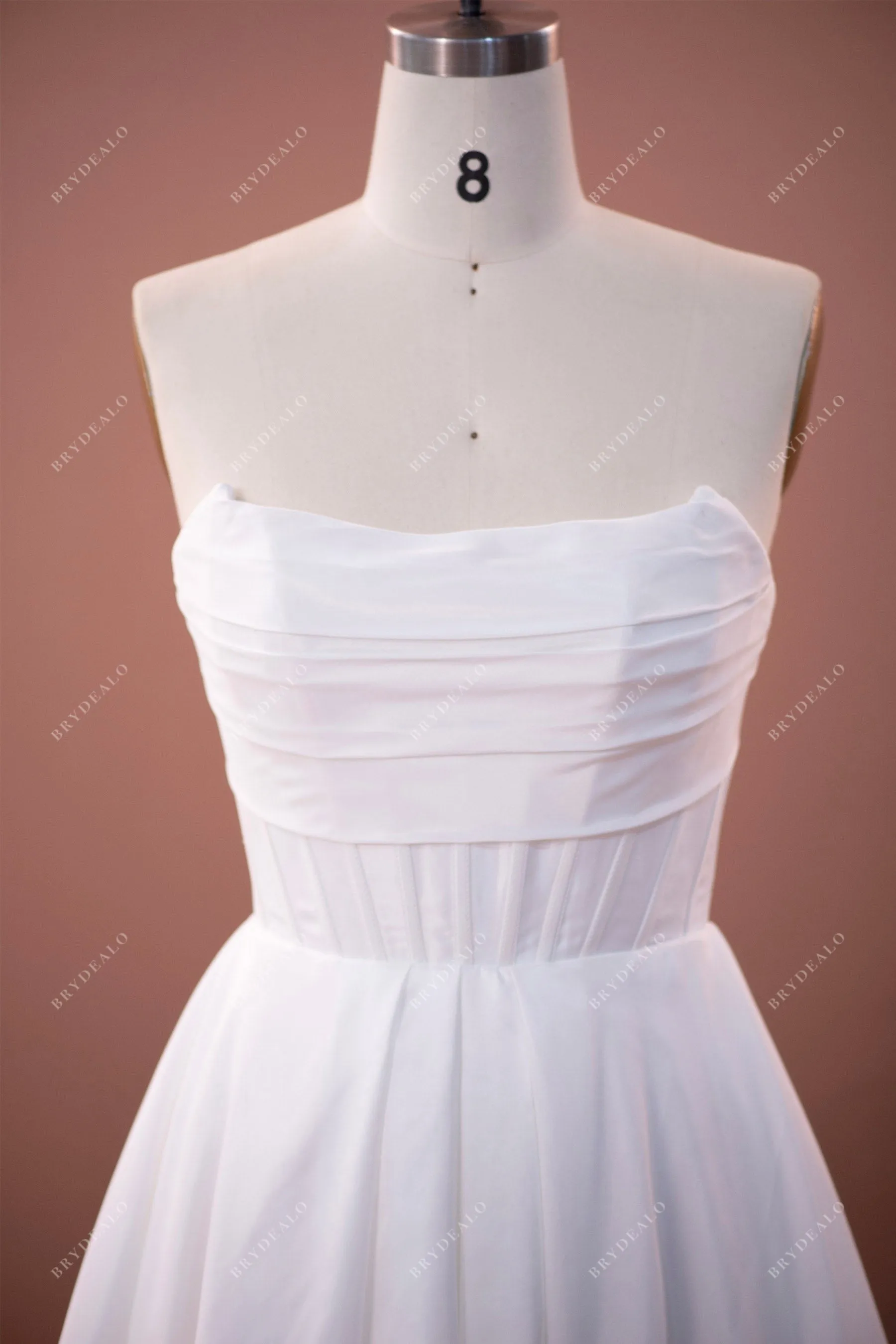 Designer Taffeta Ruched Strapless A-line Wedding Dress with Pockets