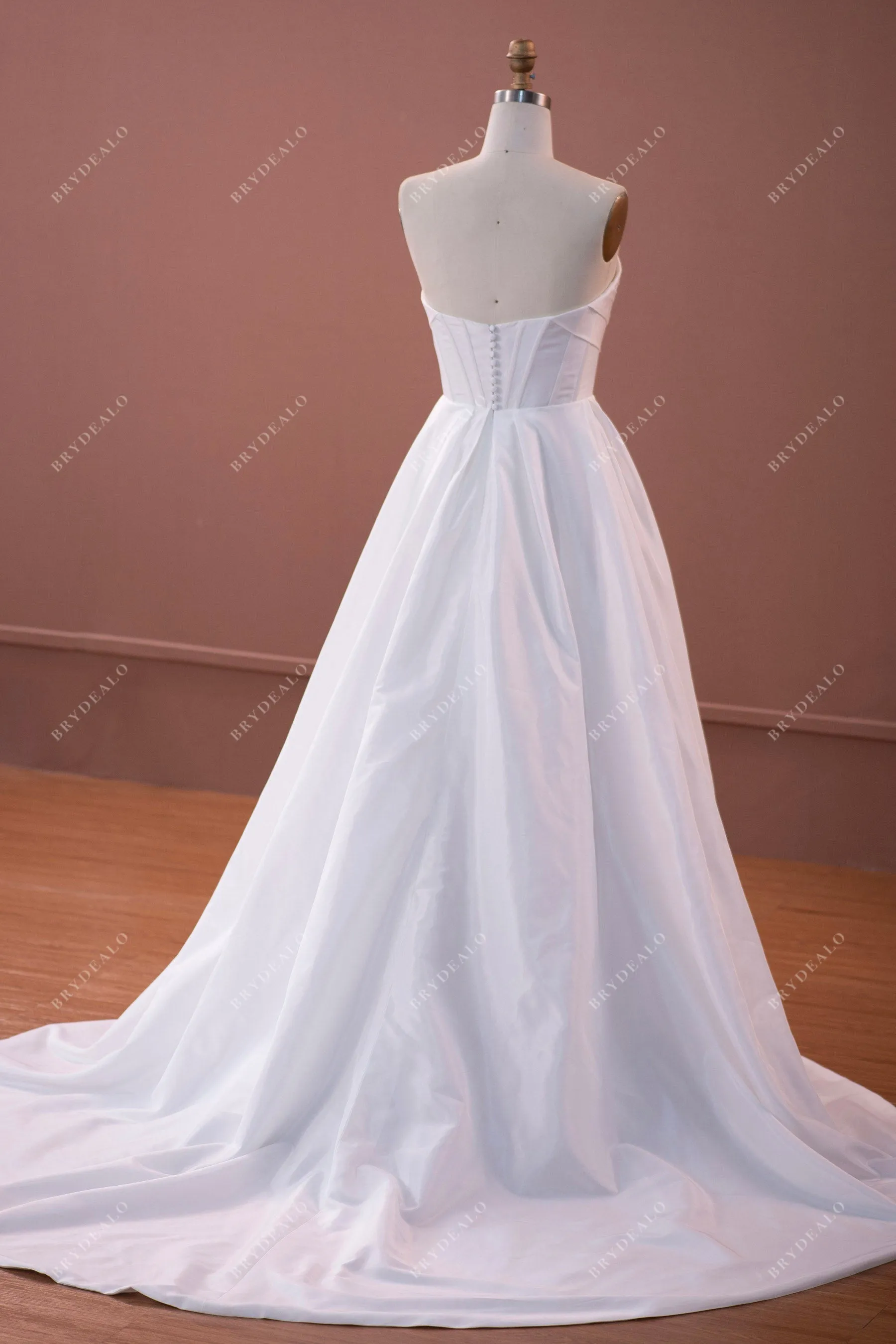 Designer Taffeta Ruched Strapless A-line Wedding Dress with Pockets