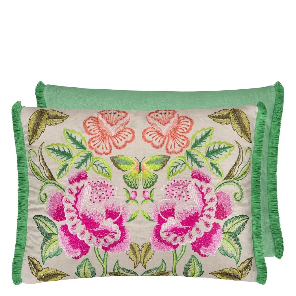 Designers Guild Isabella Embroidered Fuchsia Linen Decorative Pillow