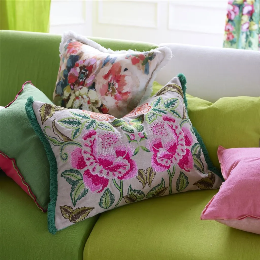 Designers Guild Isabella Embroidered Fuchsia Linen Decorative Pillow