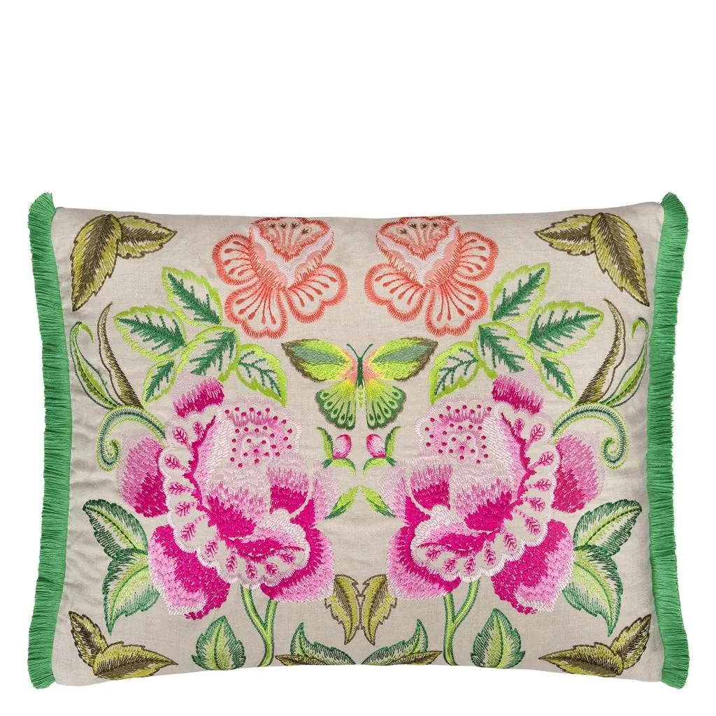 Designers Guild Isabella Embroidered Fuchsia Linen Decorative Pillow