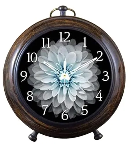 Desk Clock Silent Vintage Style Analog Table Clock with Floral Design, 5.25 in Diameter Without Any Battery or Sell.