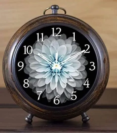 Desk Clock Silent Vintage Style Analog Table Clock with Floral Design, 5.25 in Diameter Without Any Battery or Sell.