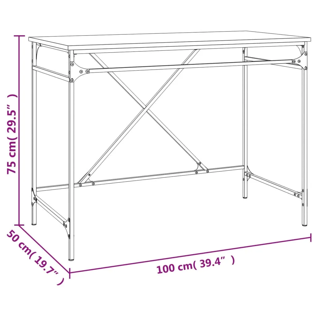 Desk Grey Sonoma 100x50x75 cm Engineered Wood and Iron