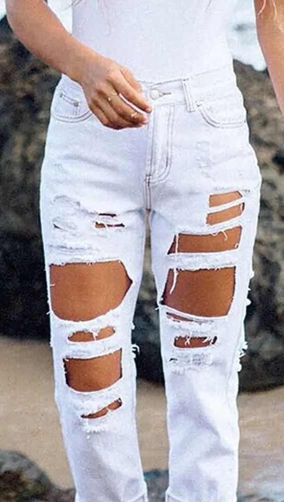 Destroyed Boyfriend Jean White Denim