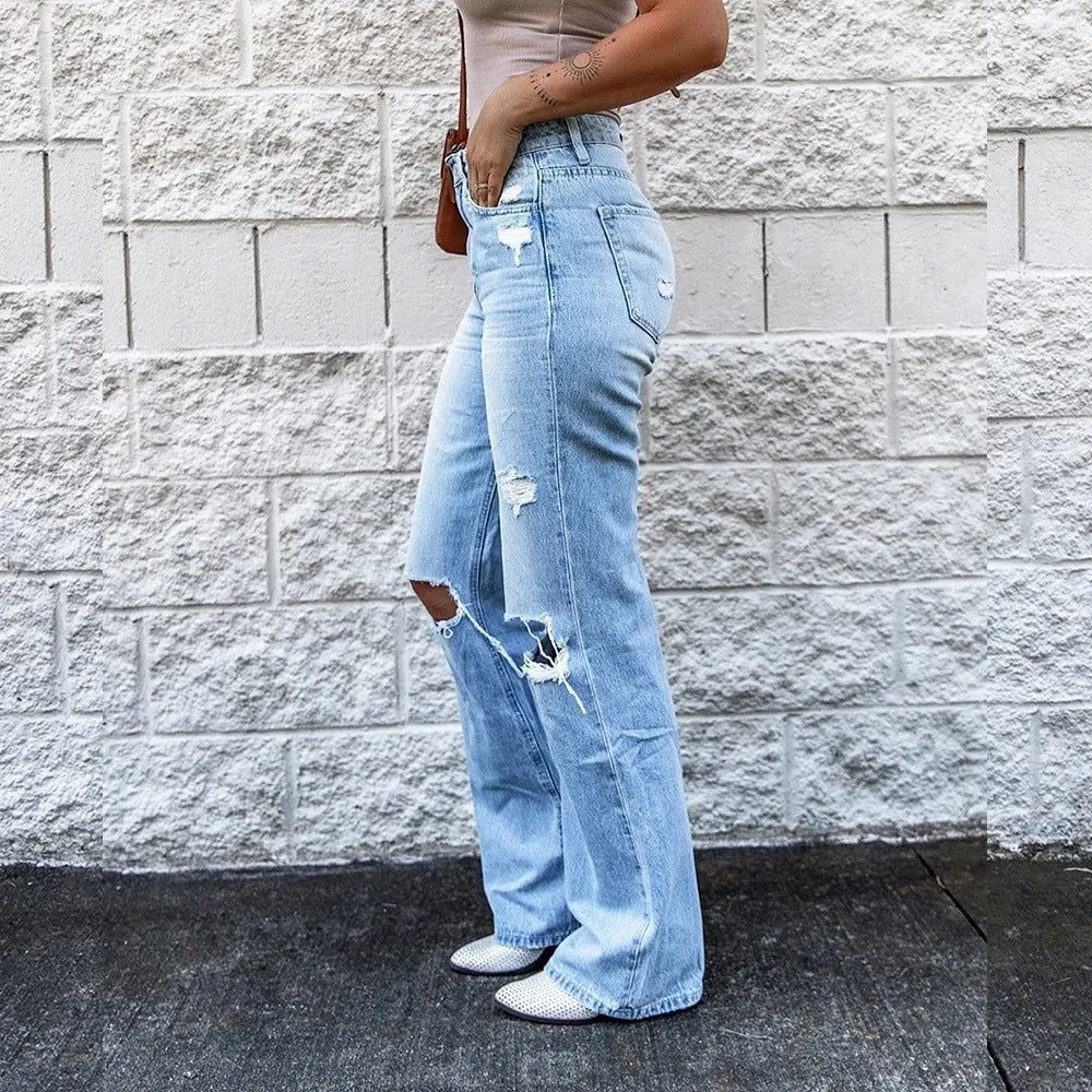 Destroyed Ripped High Waist flared Denim Jeans