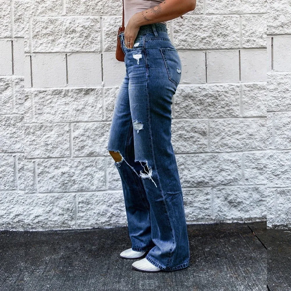 Destroyed Ripped High Waist flared Denim Jeans