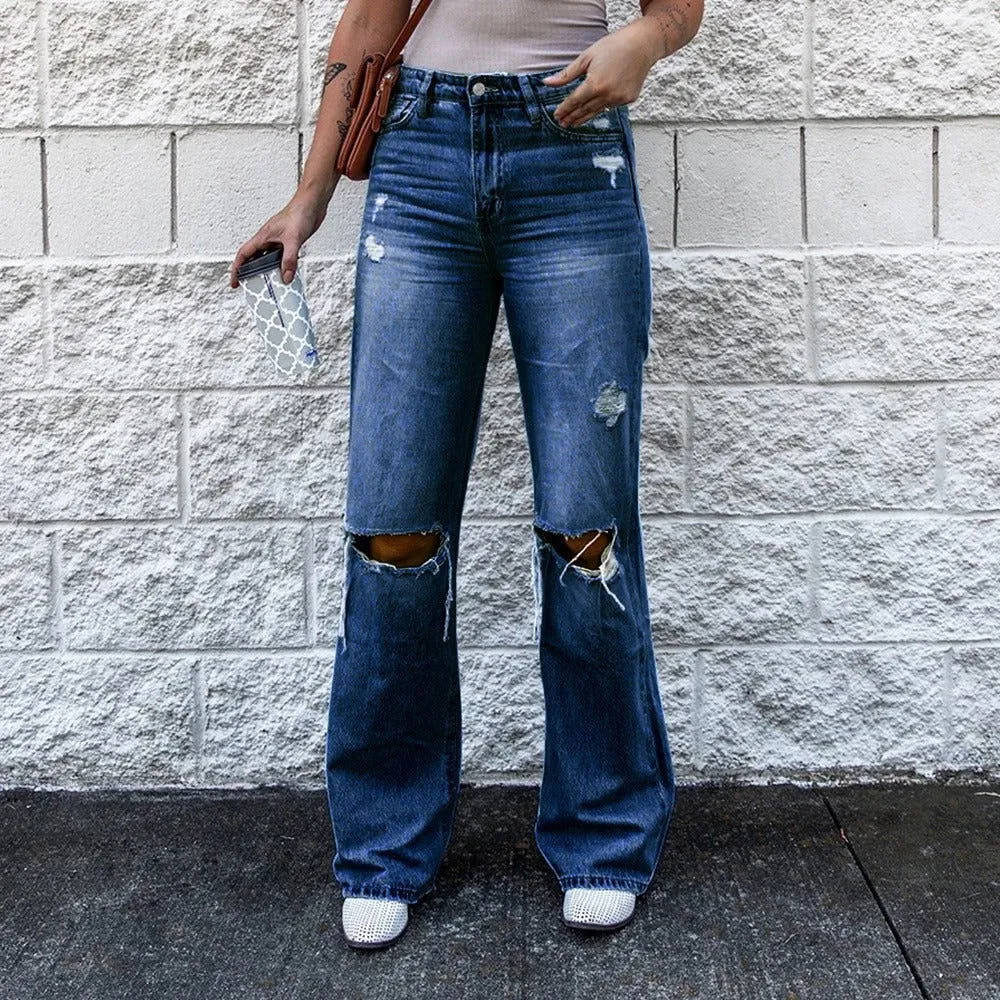 Destroyed Ripped High Waist flared Denim Jeans